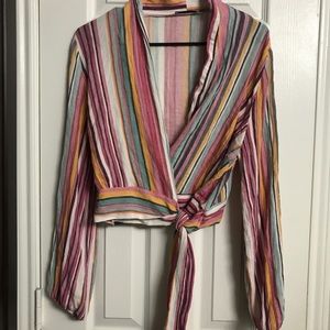 Lush multicolor striped wrap around blouse